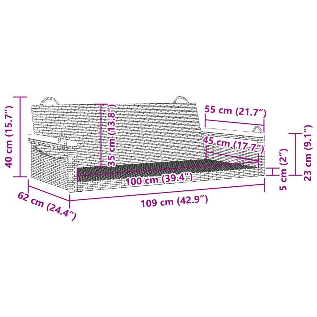 vidaXL Hängebank Schwarz 109x62x40 cm Poly Rattan
