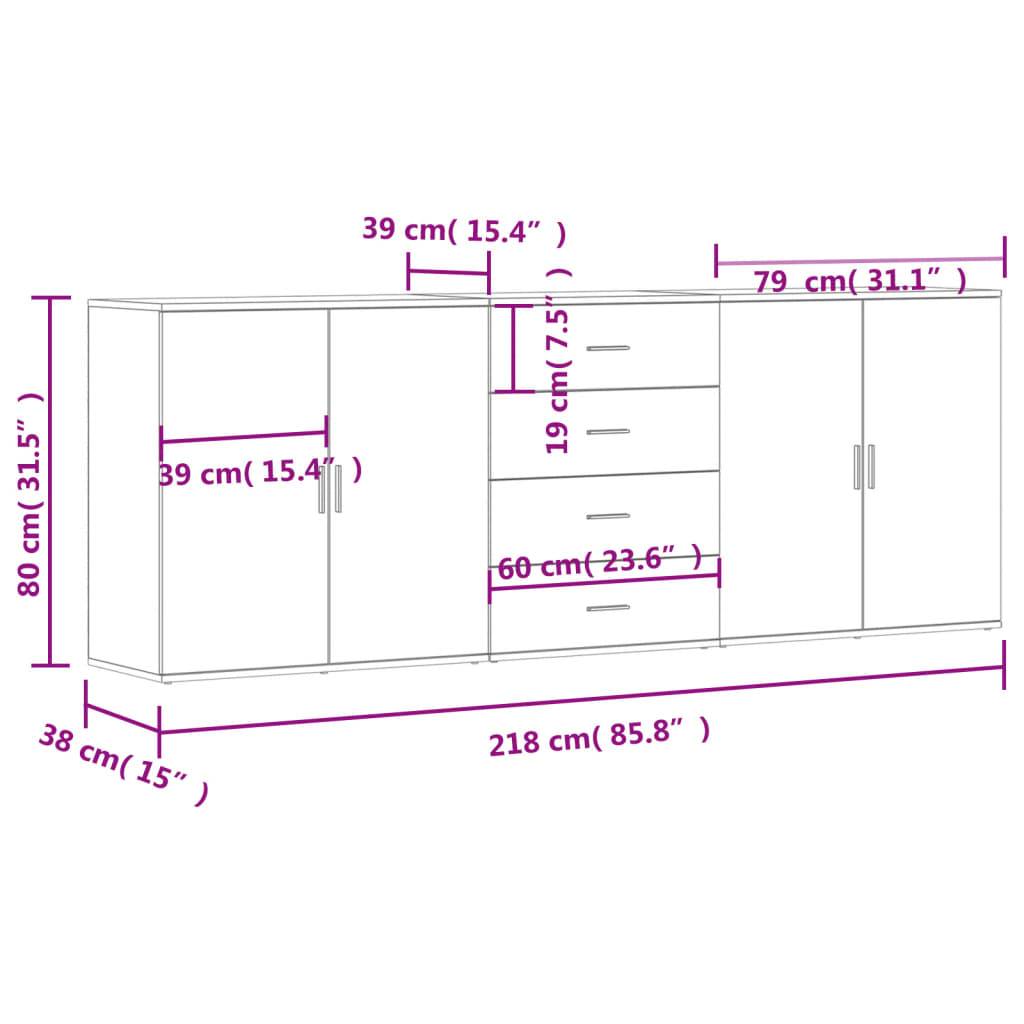 vidaXL Sideboards 3 Stk. Grau Sonoma Holzwerkstoff