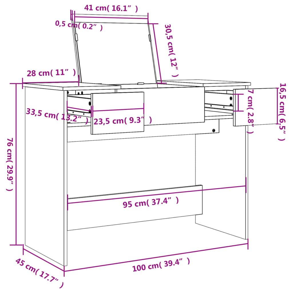 vidaXL Schminktisch mit Spiegel Betongrau 100x45x76 cm