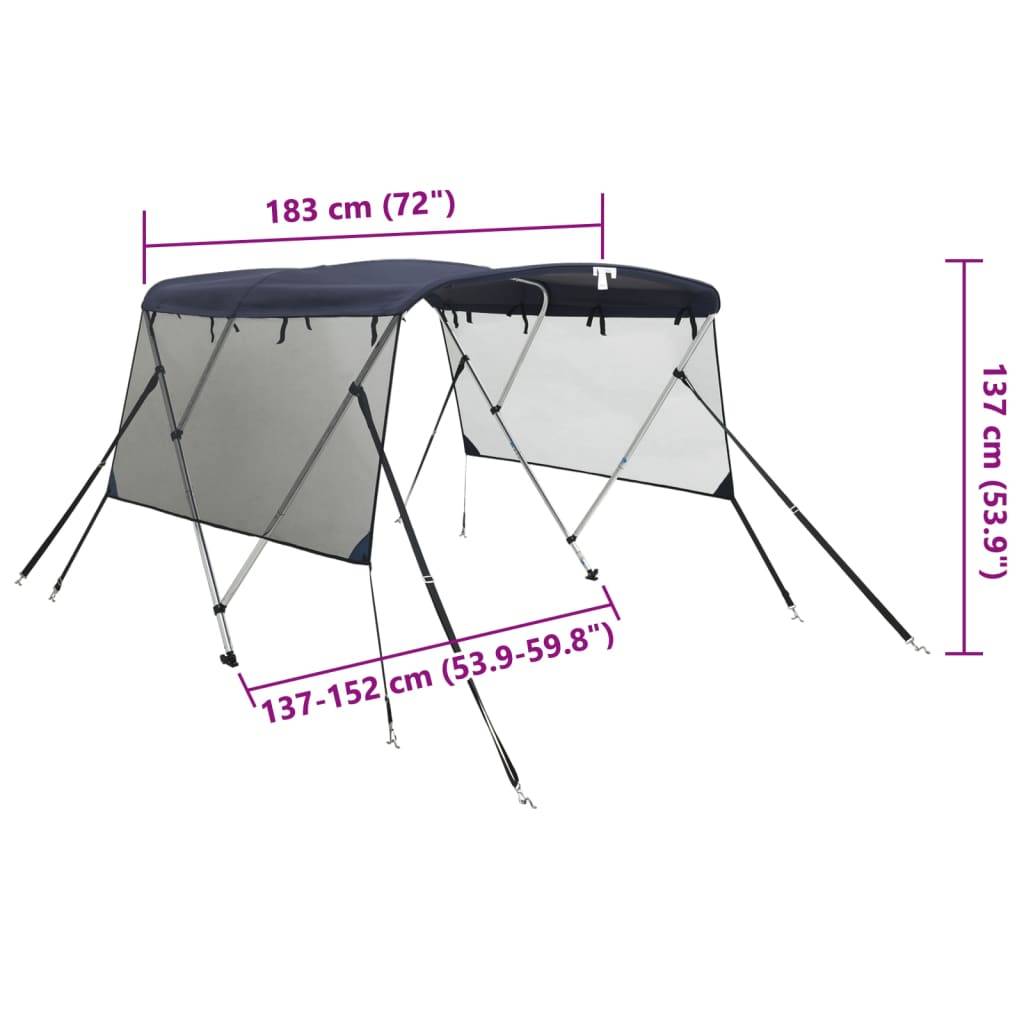 vidaXL 3-Bow Bimini-Top mit Mesh-Seitenteilen 183x(137-152)x137 cm