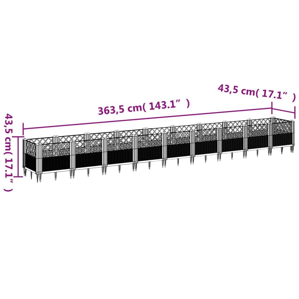 vidaXL Pflanzkasten mit Erdspießen Braun 363,5x43,5x43,5 cm PP