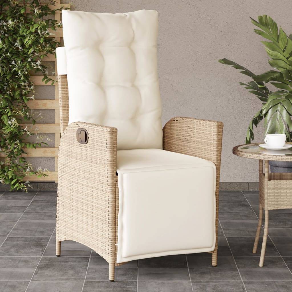 vidaXL Gartensessel mit Fußteil 2 Stk. Verstellbar Beige Poly Rattan
