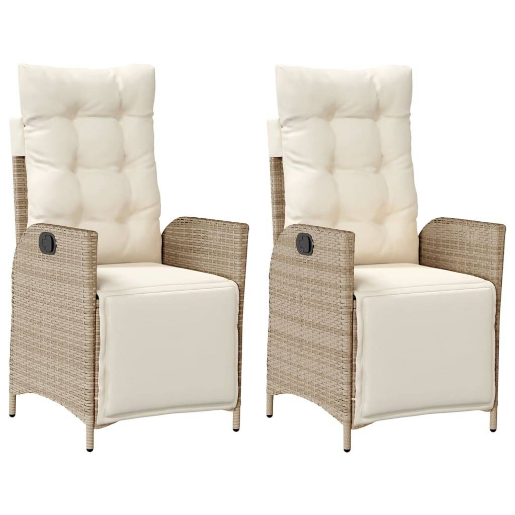 vidaXL Gartensessel mit Fußteil 2 Stk. Verstellbar Beige Poly Rattan