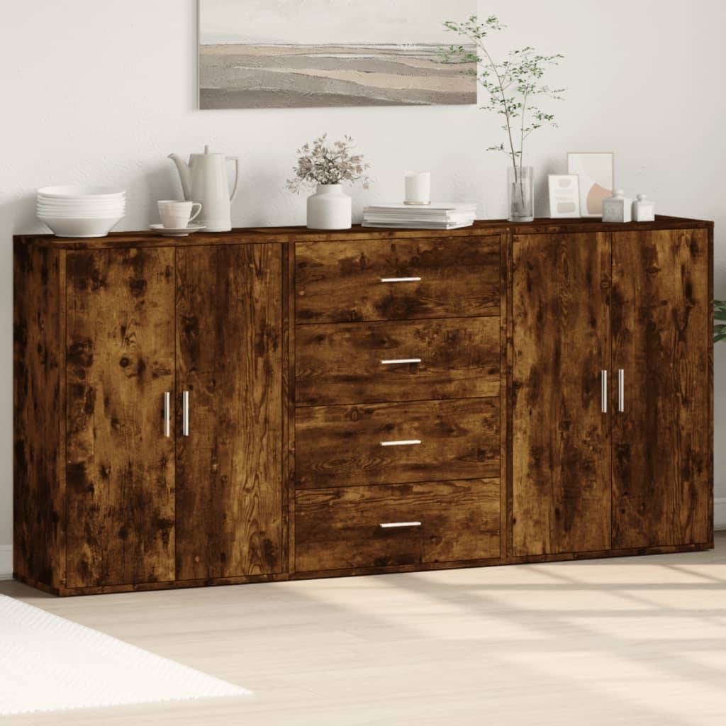 vidaXL Sideboards 3 Stk. Räuchereiche 60x31x84 cm Holzwerkstoff