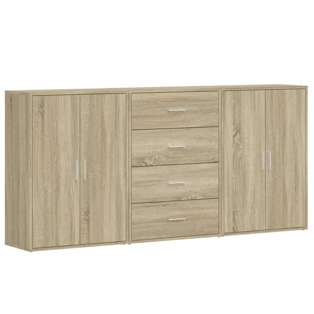 vidaXL Sideboards 3 Stk. Sonoma-Eiche 60x31x84 cm Holzwerkstoff