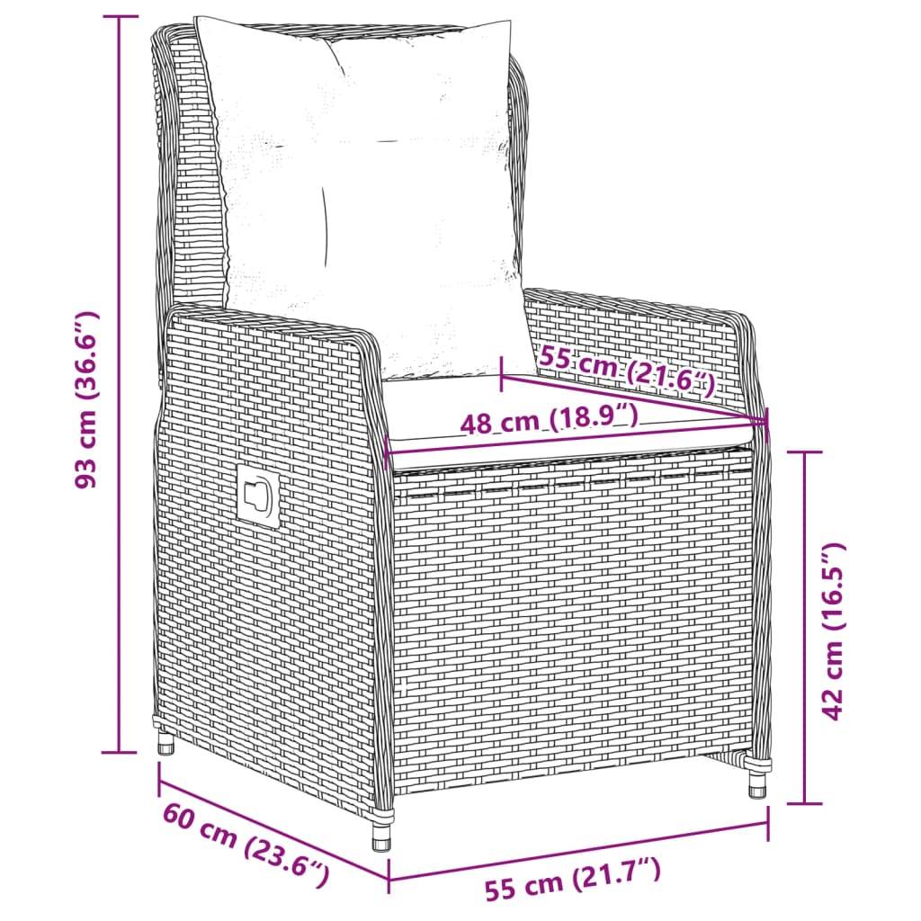 vidaXL Gartensessel 2 Stk. Verstellbar Schwarz Poly Rattan