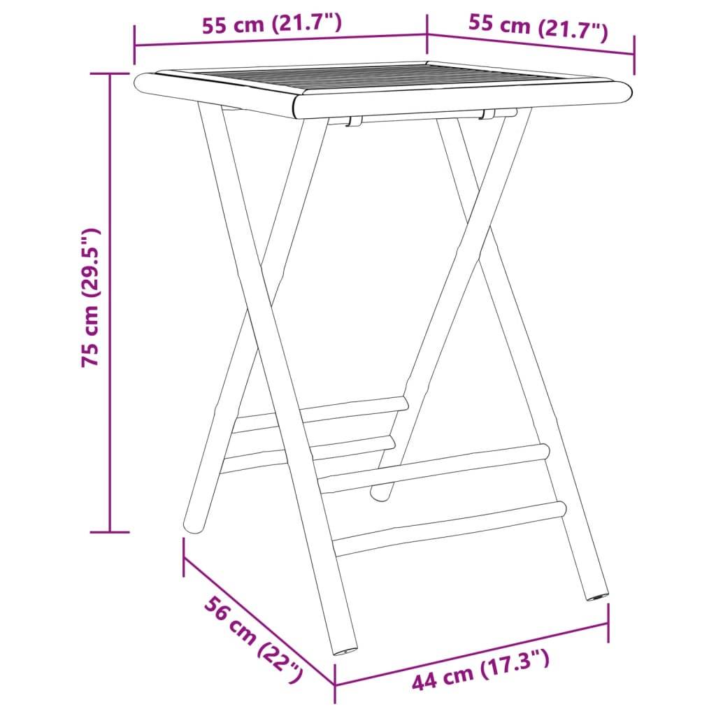 vidaXL Gartentisch Klappbar 55x55x75 cm Bambus