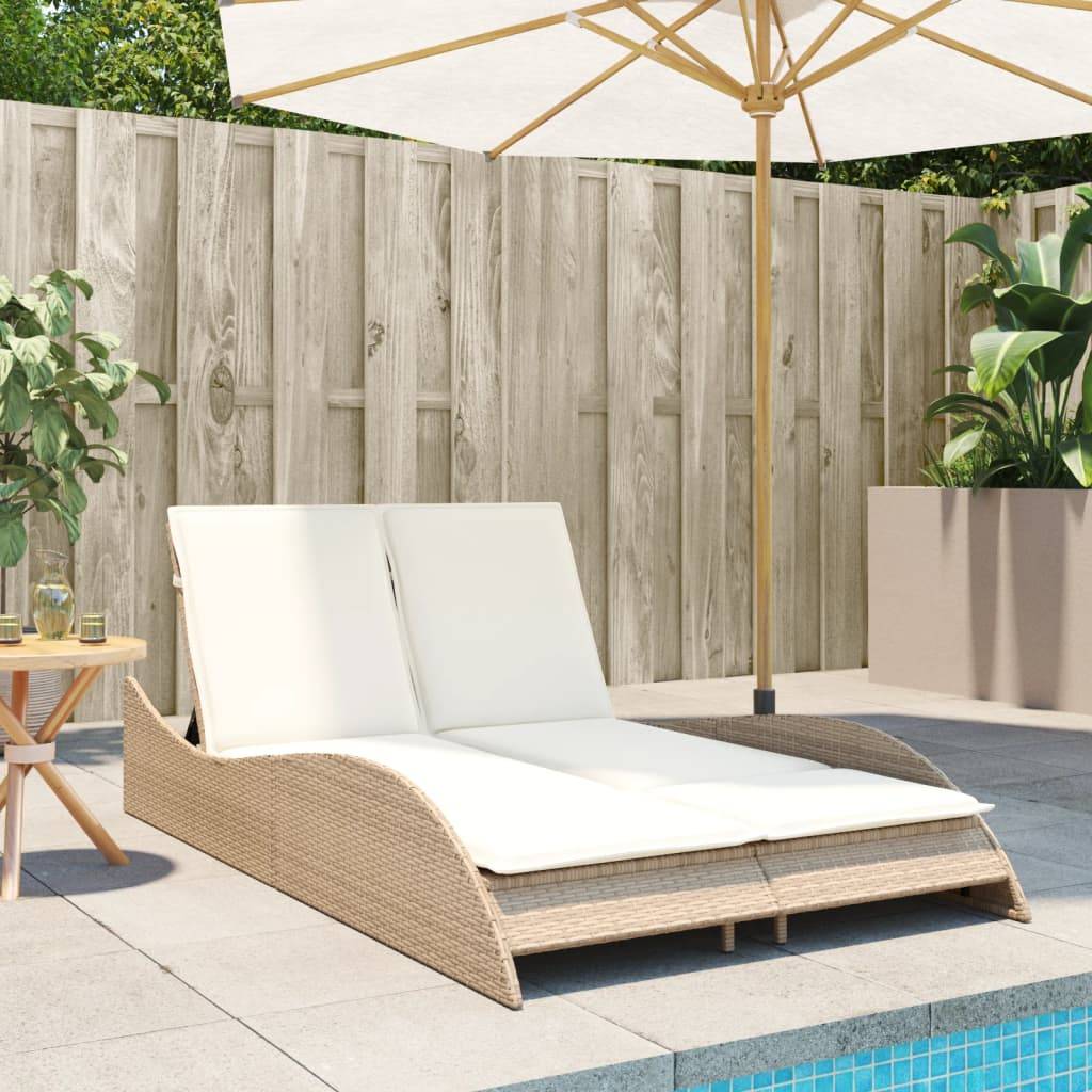 vidaXL Sonnenliege mit Auflagen Beige 114x205x73 cm Poly Rattan