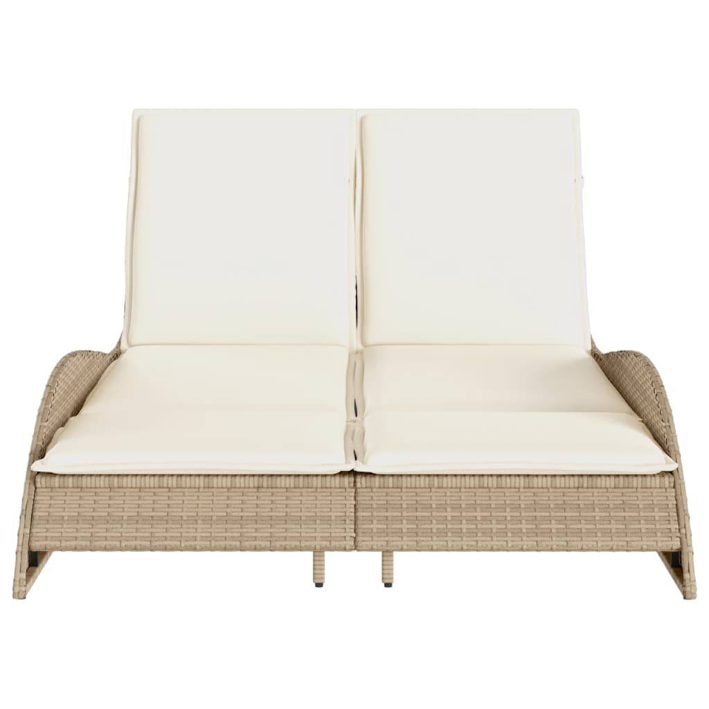 vidaXL Sonnenliege mit Auflagen Beige 114x205x73 cm Poly Rattan