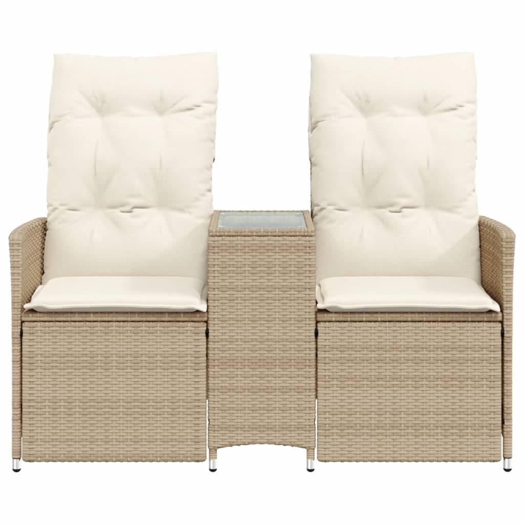 vidaXL Gartensofa 2-Sitzer Verstellbar mit Tisch Beige Poly Rattan