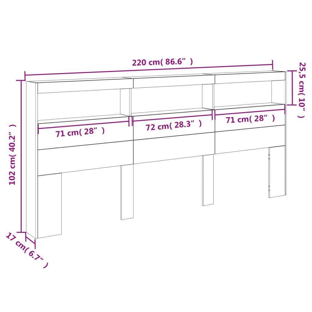 vidaXL LED-Kopfteil mit Ablage Räuchereiche 220x17x102 cm