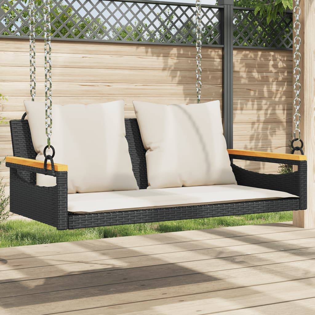 vidaXL Hängebank mit Kissen Schwarz 109x62x40 cm Poly Rattan