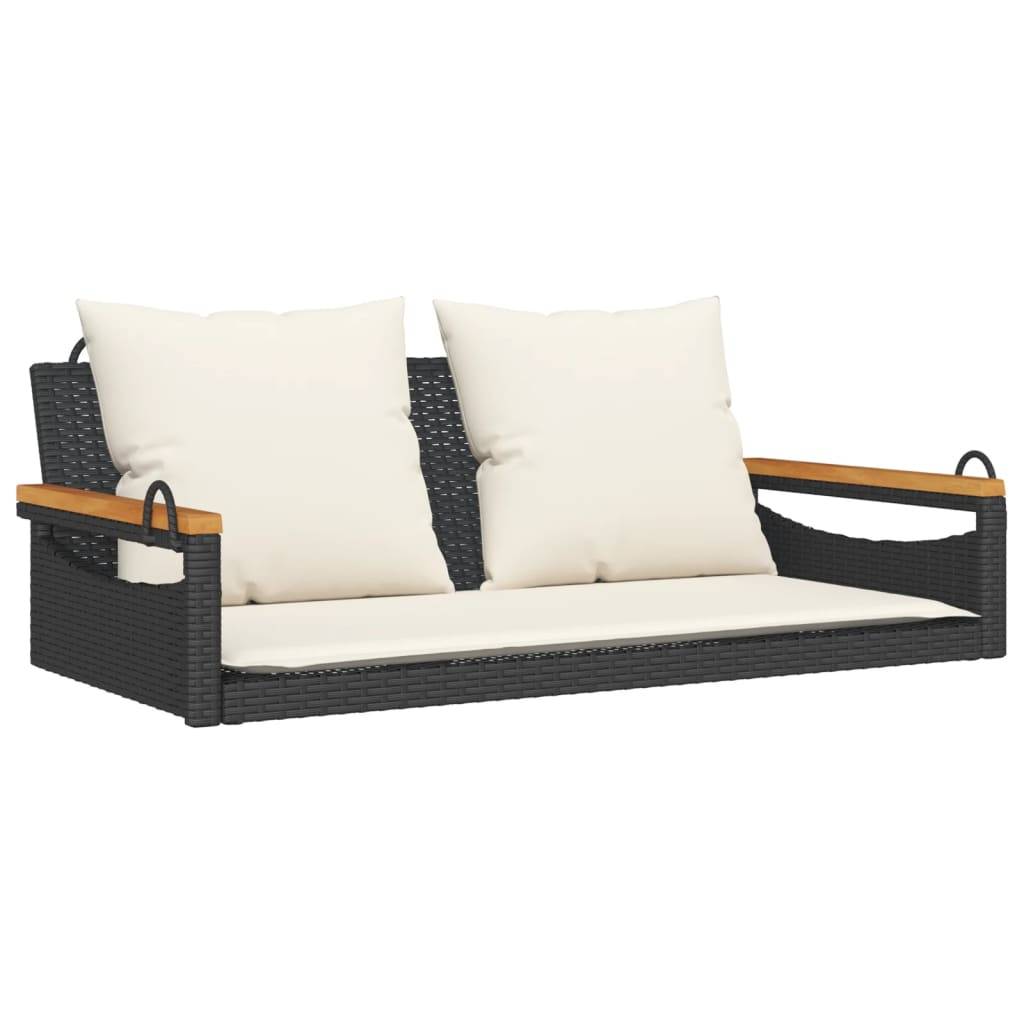 vidaXL Hängebank mit Kissen Schwarz 109x62x40 cm Poly Rattan