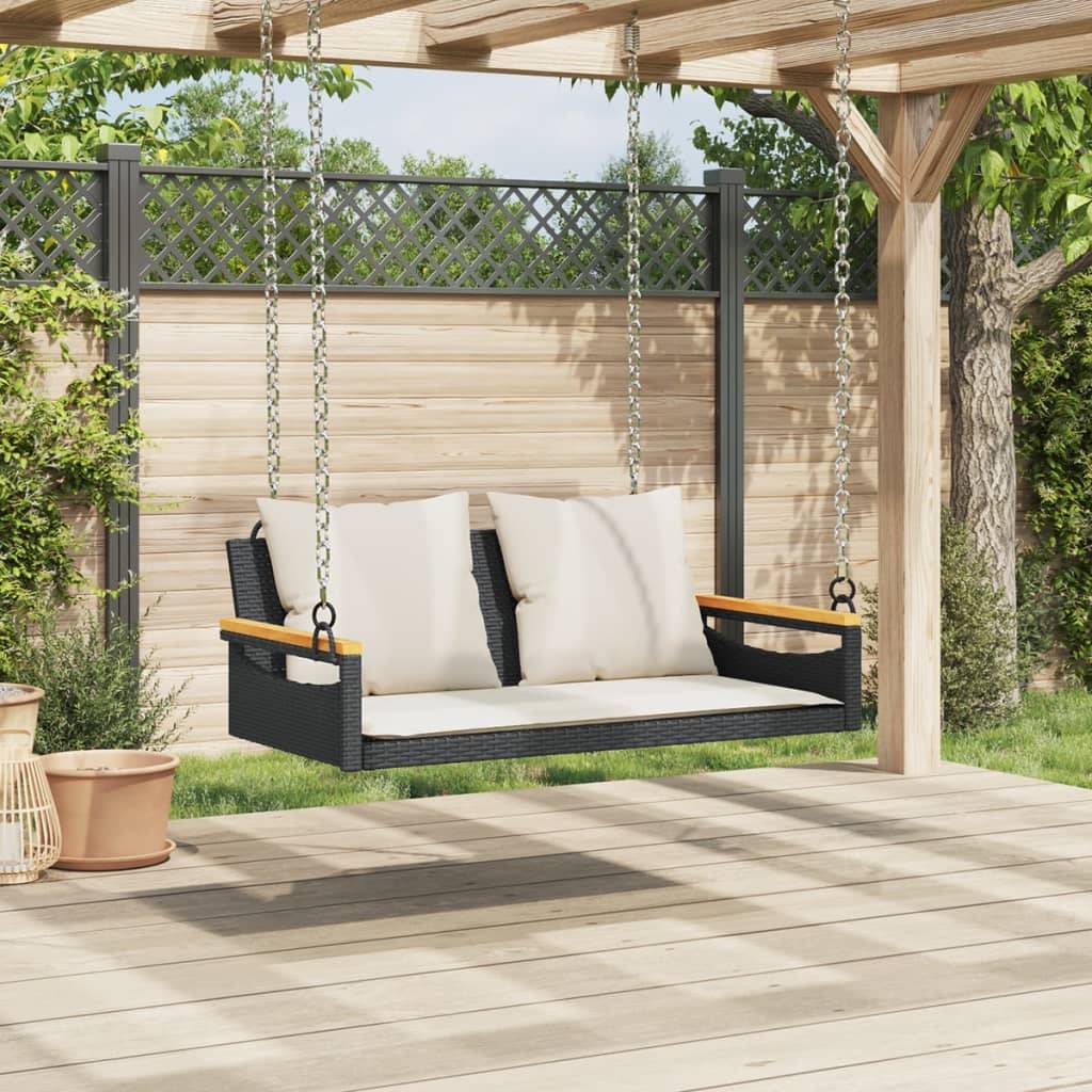 vidaXL Hängebank mit Kissen Schwarz 109x62x40 cm Poly Rattan