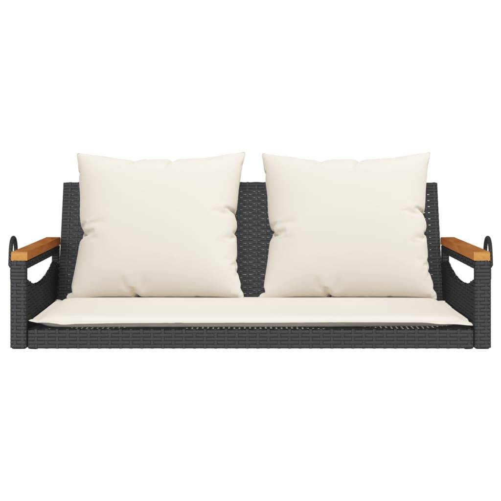 vidaXL Hängebank mit Kissen Schwarz 109x62x40 cm Poly Rattan