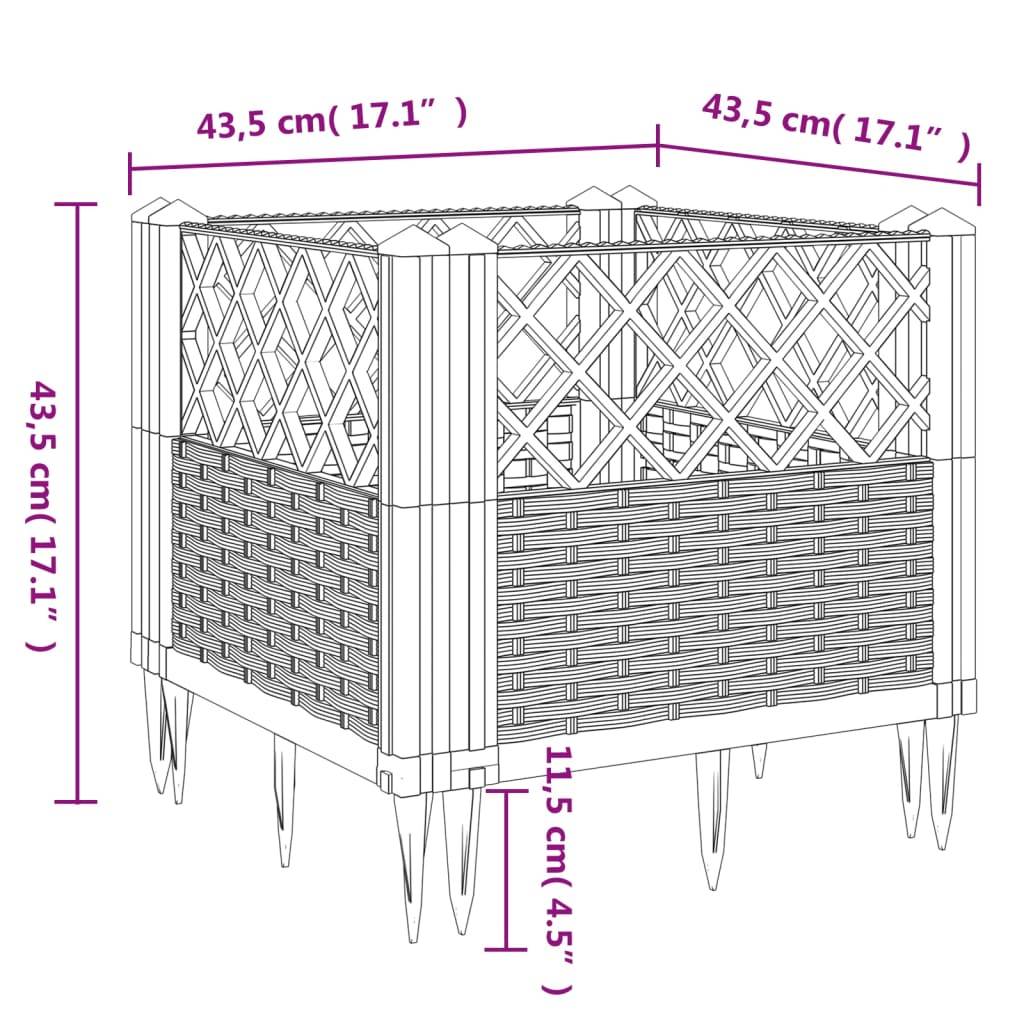 vidaXL Pflanzkasten mit Erdspießen Hellgrau 43,5x43,5x43,5 cm PP
