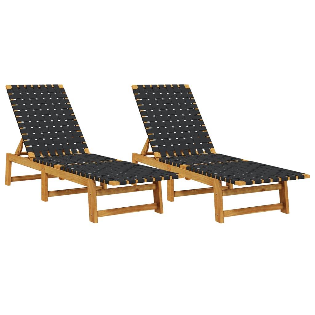 vidaXL Sonnenliegen 2 Stk. Schwarz Massivholz Akazie und Stoff