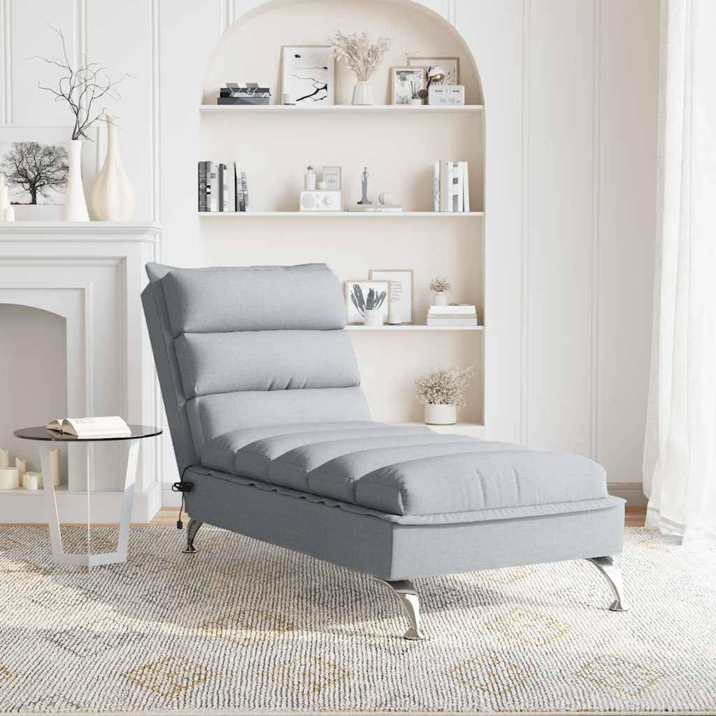 vidaXL Massage-Chaiselongue mit Kissen Hellgrau Stoff