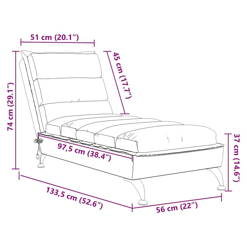 vidaXL Massage-Chaiselongue mit Kissen Taupe Stoff
