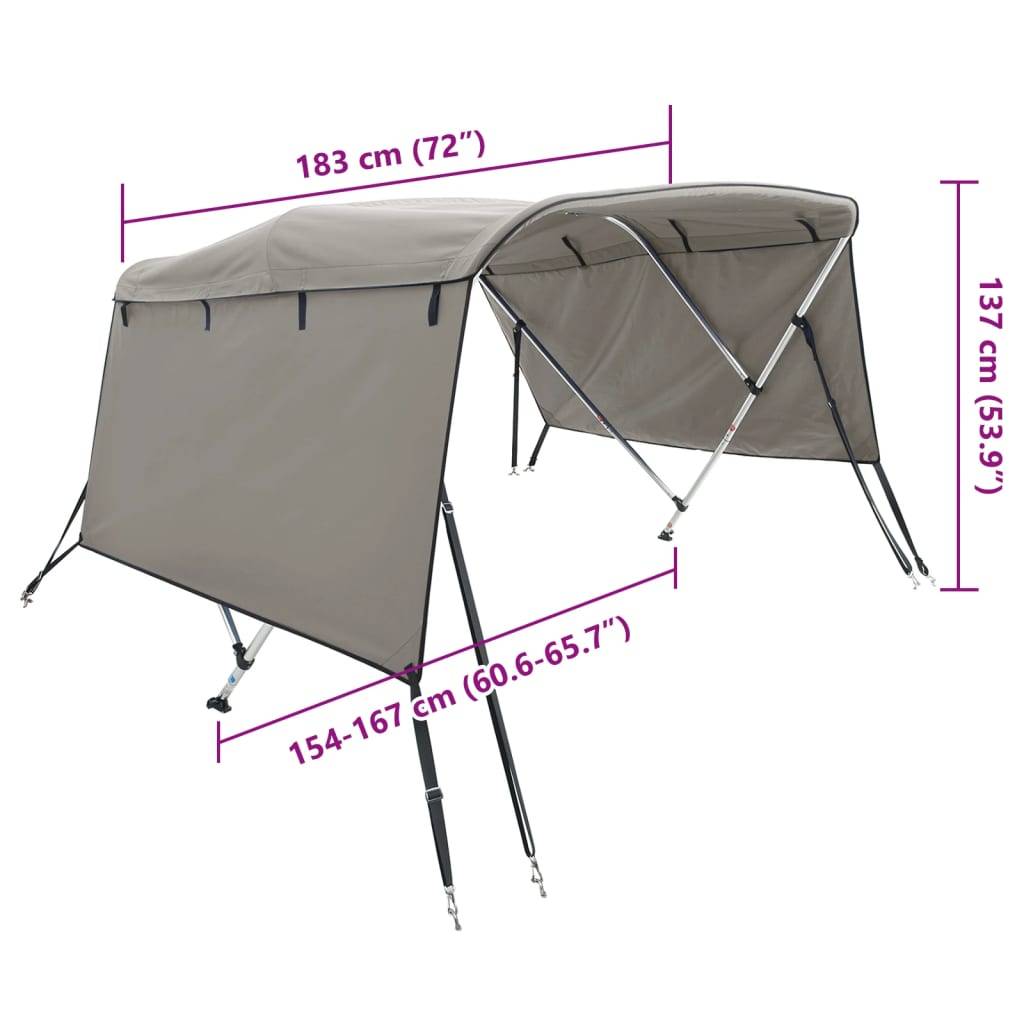 vidaXL 3-Bow Bimini-Top mit Seitenteilen 183x(154-167)x137 cm