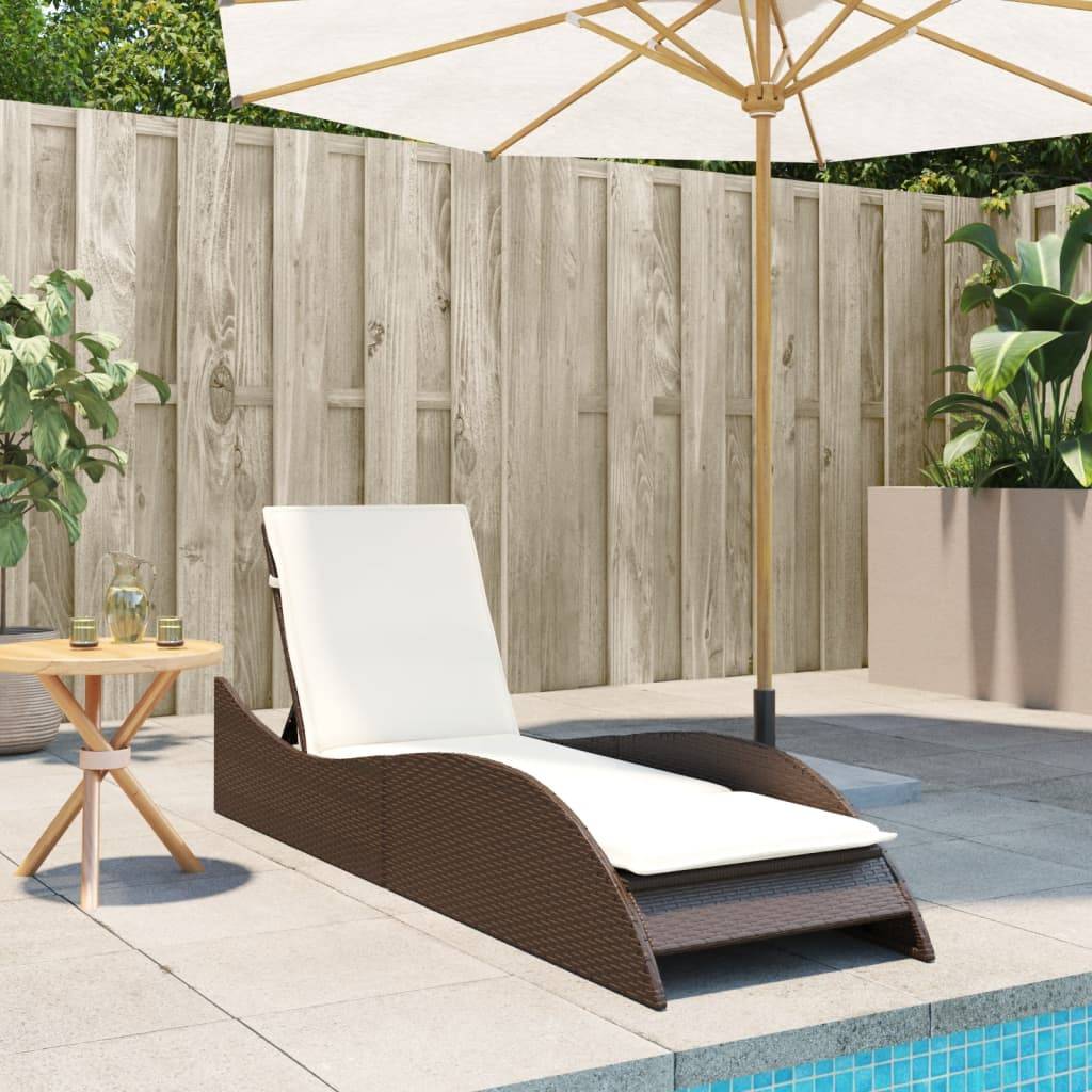vidaXL Sonnenliege mit Auflage Braun 60x205x73 cm Poly Rattan