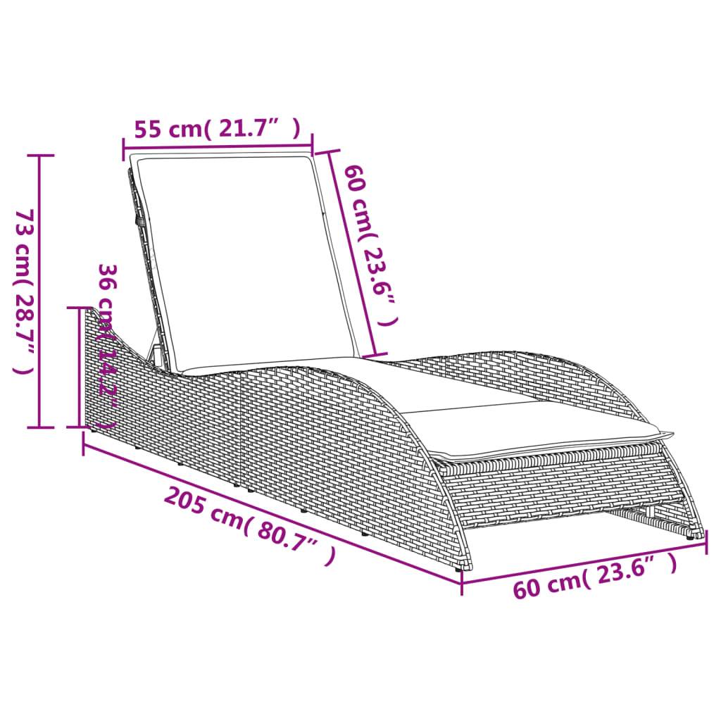 vidaXL Sonnenliege mit Auflage Braun 60x205x73 cm Poly Rattan