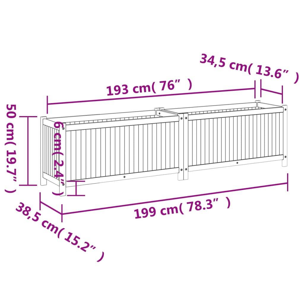 vidaXL Pflanzkübel mit Einlage 199x38,5x50 cm Massivholz Akazie