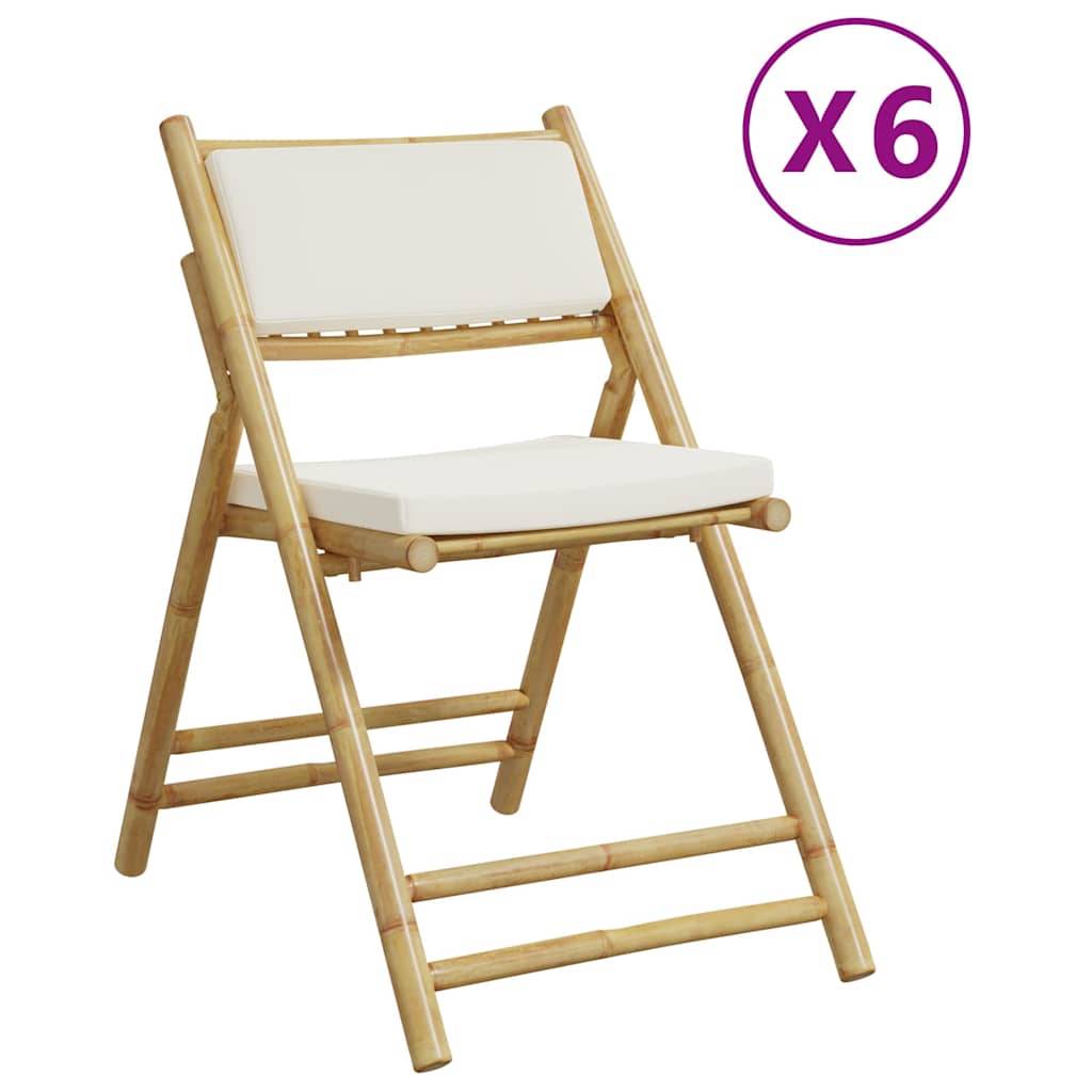 vidaXL Bistrostühle 6 Stk. Klappbar mit Cremeweißen Kissen Bambus
