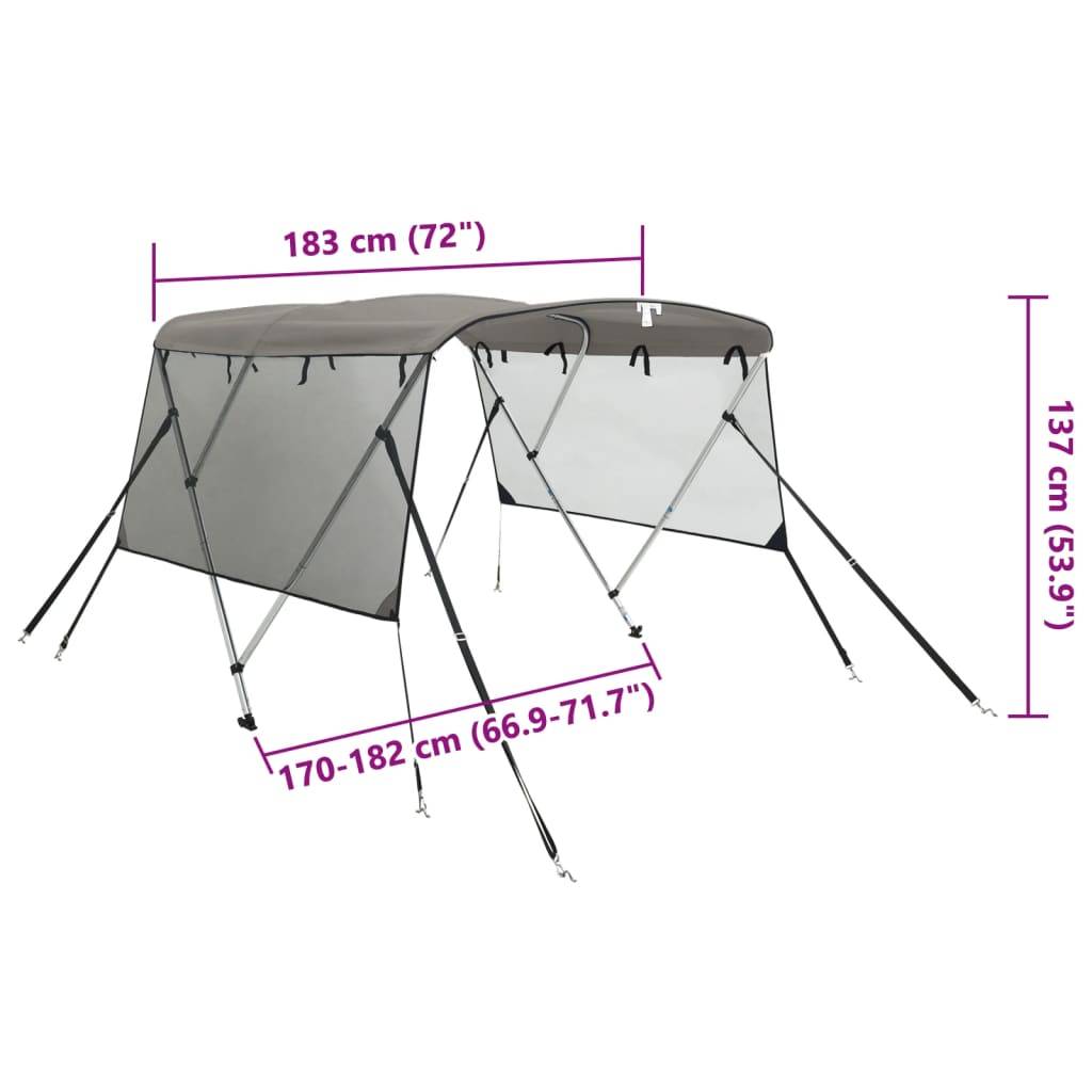 vidaXL 3-Bow Bimini-Top mit Mesh-Seitenteilen 183x(170-182)x137 cm