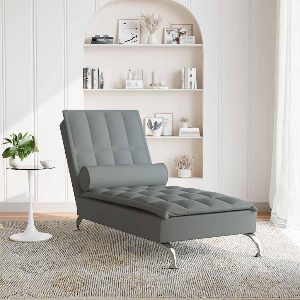 vidaXL Massage-Chaiselongue mit Nackenrolle Dunkelgrau Stoff