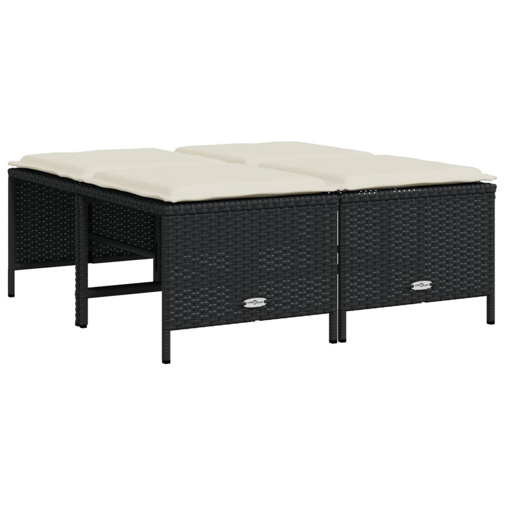 vidaXL Gartenhocker mit Kissen 4 Stk. Schwarz Poly Rattan