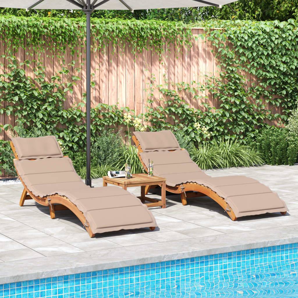 vidaXL Sonnenliegen mit Auflagen 2 Stk. Taupe Massivholz Akazie