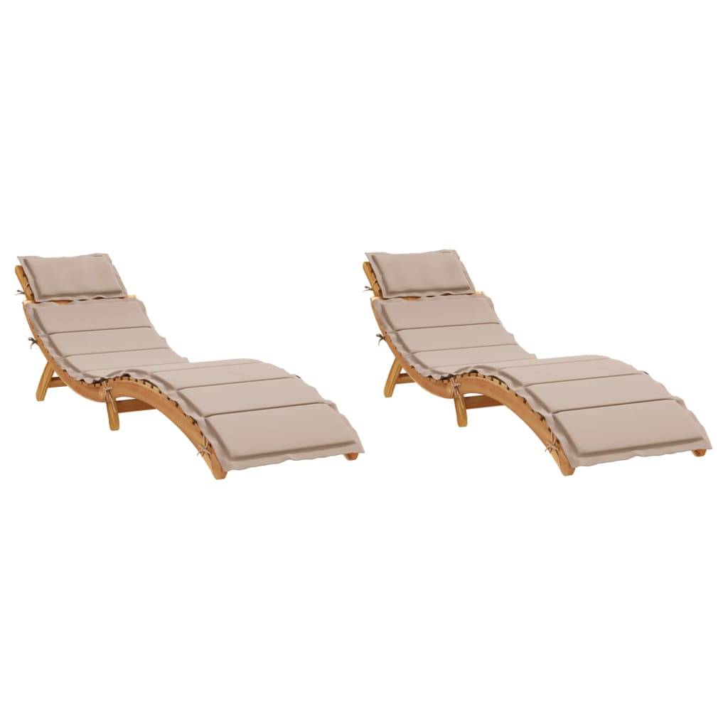 vidaXL Sonnenliegen mit Auflagen 2 Stk. Taupe Massivholz Akazie