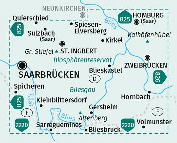 KOMPASS Wanderkarte 824 Biosphärenreservat Bliesgau & Saarpfalz-Kreis 1:25.000
