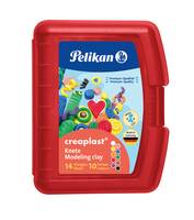 Rotes Pelikan Creaplast Modelliermasse-Set mit 14 Blöcken und 10 Farben in einem Kunststoff-Aufbewahrungskoffer.