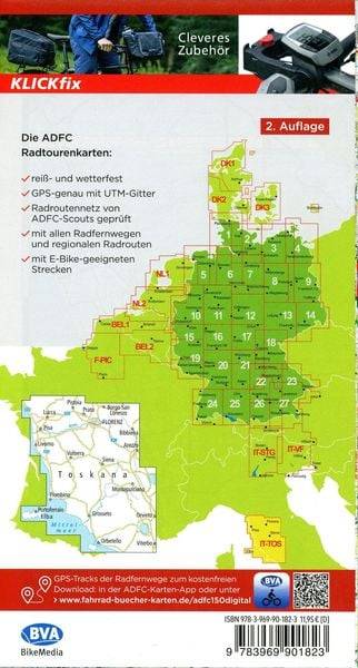 ADFC-Radtourenkarte IT-TOS Toskana 1:150.000, reiß- und wetterfest, E-Bike geeig