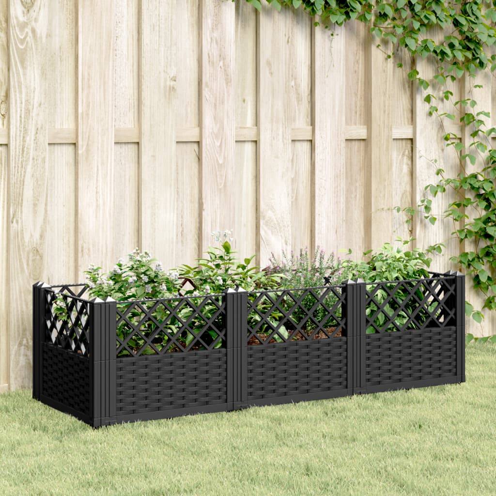 vidaXL Pflanzkasten mit Erdspießen Schwarz 123,5x43,5x43,5 cm PP
