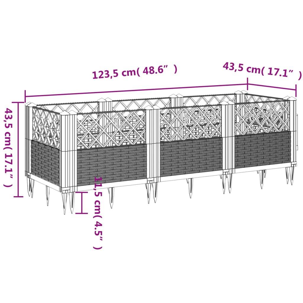 vidaXL Pflanzkasten mit Erdspießen Braun 123,5x43,5x43,5 cm PP