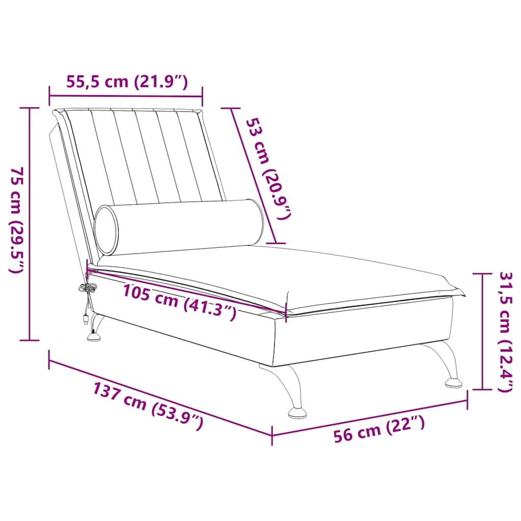 vidaXL Massage-Chaiselongue mit Nackenrolle Dunkelgrau Samt