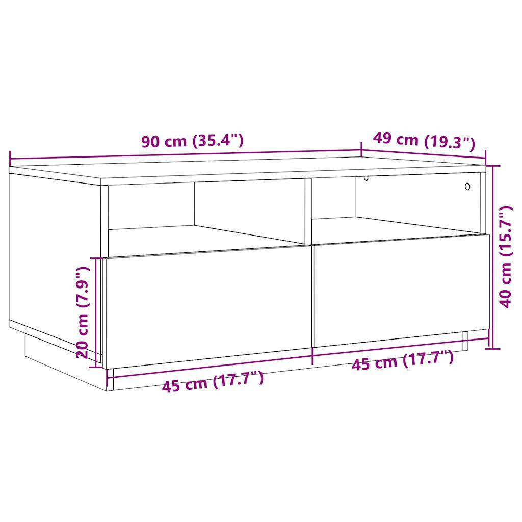 vidaXL Couchtisch mit LED-Leuchten Betongrau 90x49x40 cm