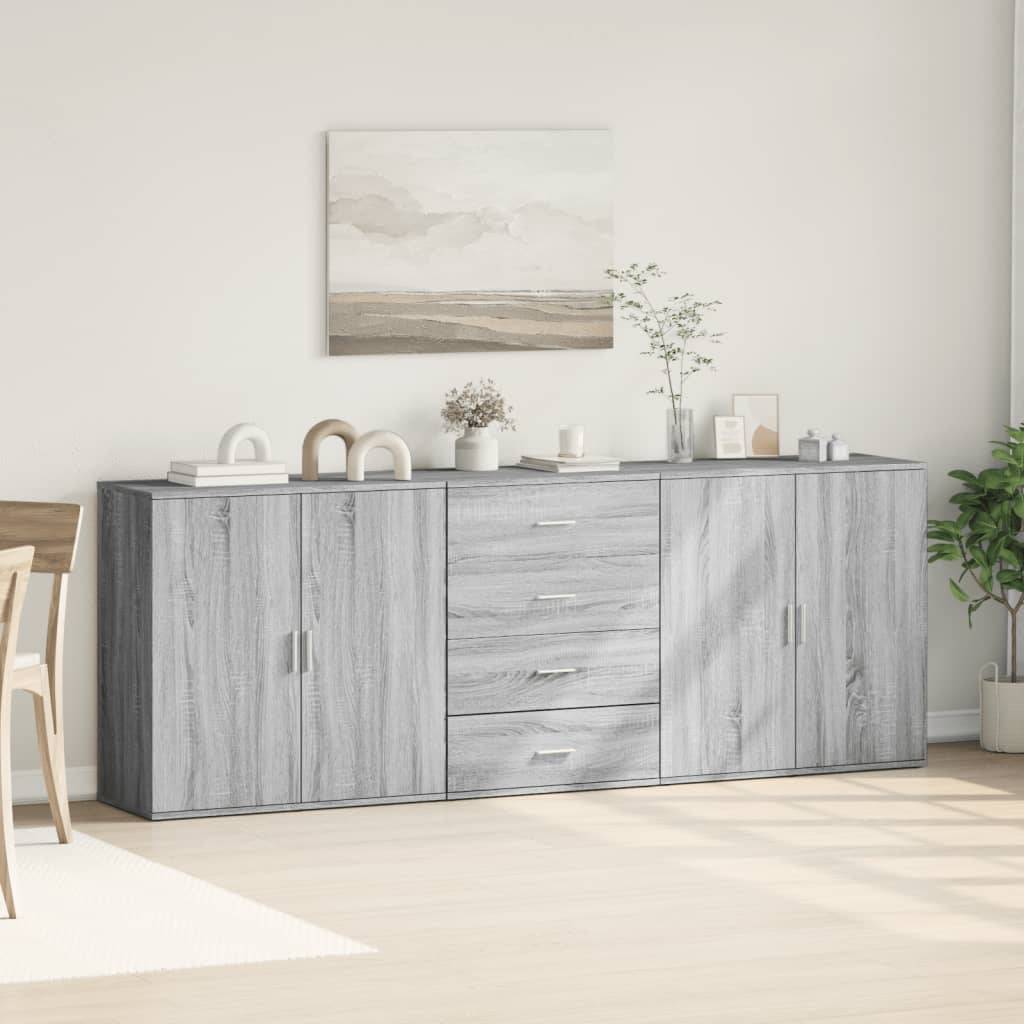 vidaXL Sideboards 3 Stk. Grau Sonoma Holzwerkstoff