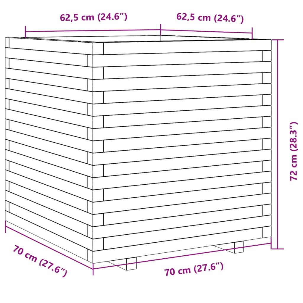 vidaXL Pflanzkübel Wachsbraun 70x70x72 cm Massivholz Kiefer