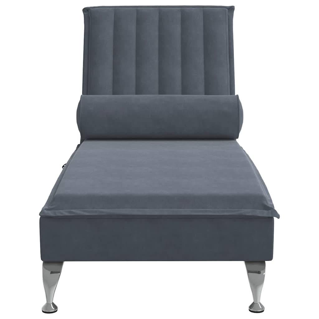 vidaXL Massage-Chaiselongue mit Nackenrolle Dunkelgrau Samt
