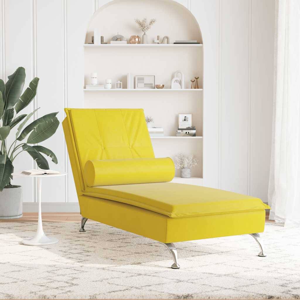 vidaXL Massage-Chaiselongue mit Nackenrolle Gelb Samt