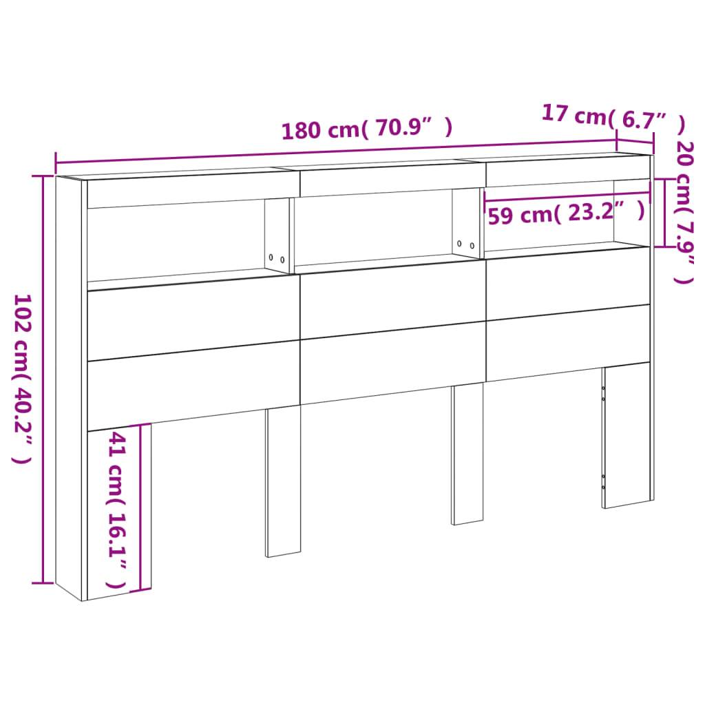 vidaXL LED-Kopfteil mit Ablage Grau Sonoma 180x17x102 cm