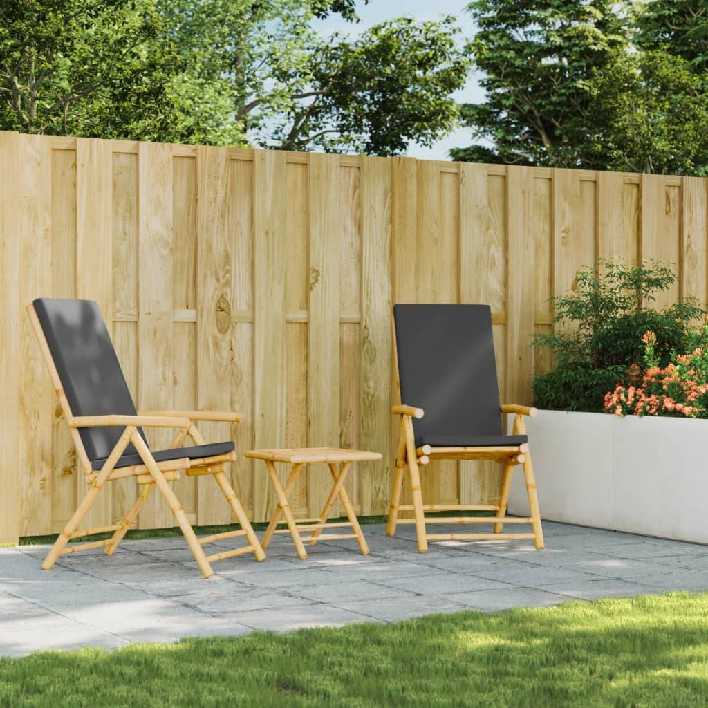 vidaXL Gartenstühle Klappbar Verstellbar 2 Stk. mit Kissen Bambus