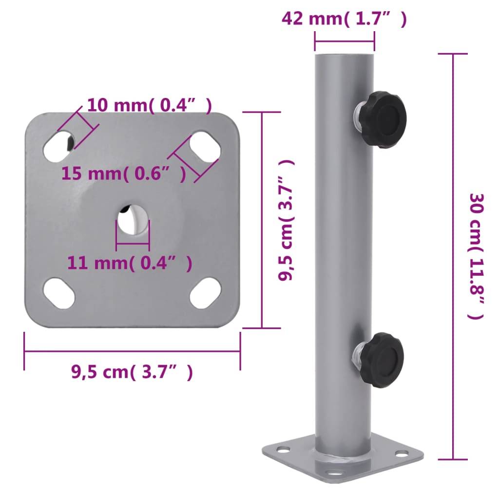 vidaXL Sonnenschirmständer für Ø32/34/38 mm Mast Silbern Stahl