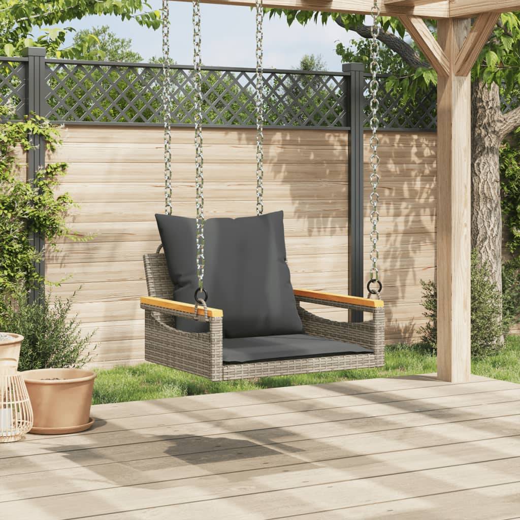 vidaXL Hängesessel mit Kissen Grau 63x62x40 cm Poly Rattan