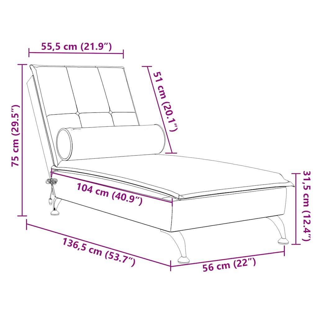 vidaXL Massage-Chaiselongue mit Nackenrolle Creme Samt