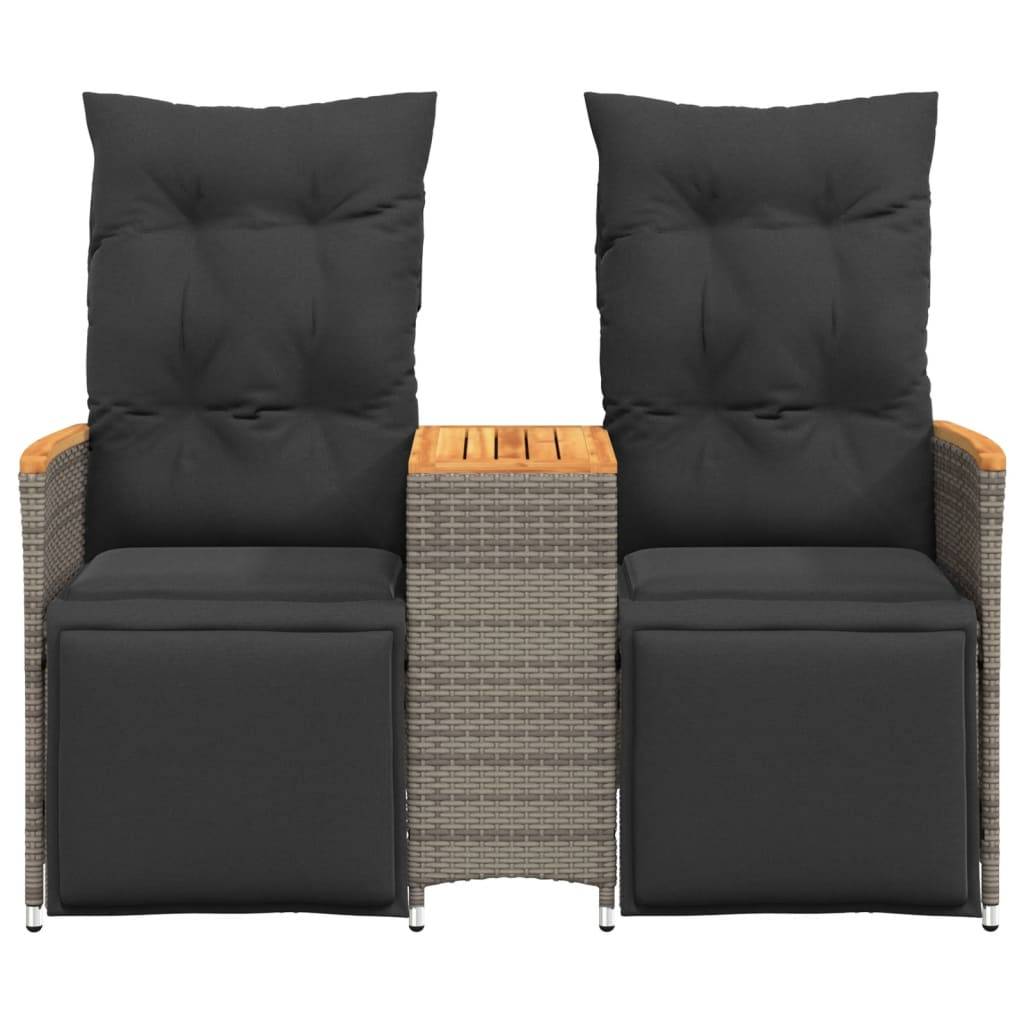vidaXL Gartensofa 2-Sitzer Verstellbar mit Tisch Grau Poly Rattan